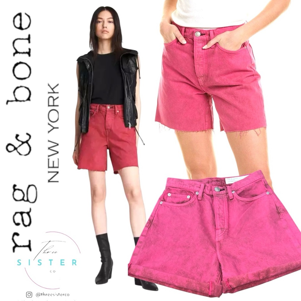 Rag & Bone Maya 6” Shorts Bright Fuchsia 25 Organic Cotton NWT - Picture 1 of 16